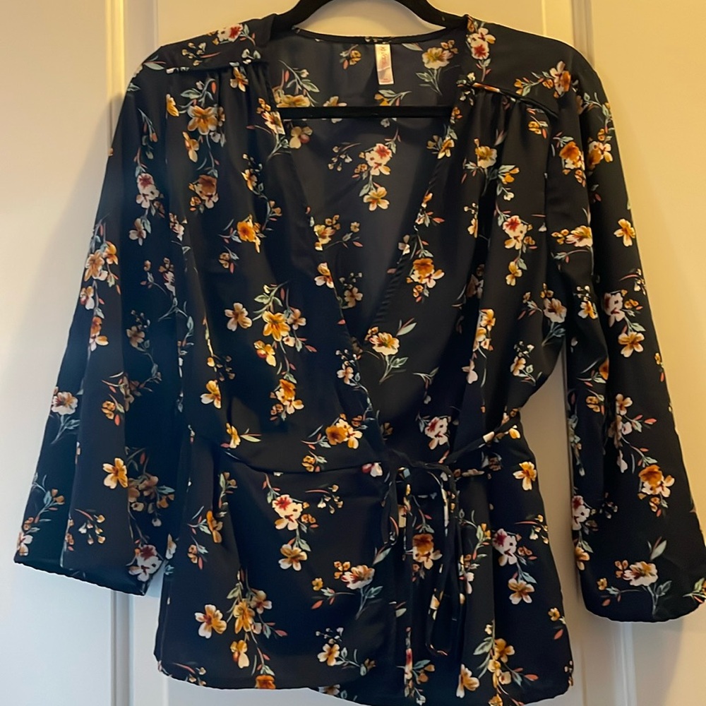 Navy floral Wrap Blouse